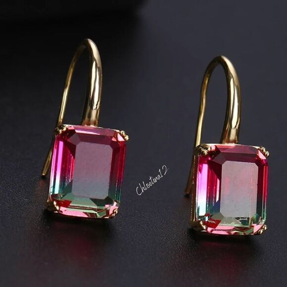 NEW Tourmaline Rhodium Plated Drop Earrings - Picture 7 of 13